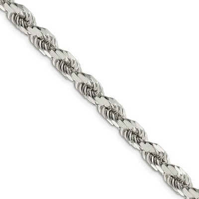Black Bow Jewelry Men's 7mm Sterling Silver D/C 8 Sided Solid Rope Chain Necklace