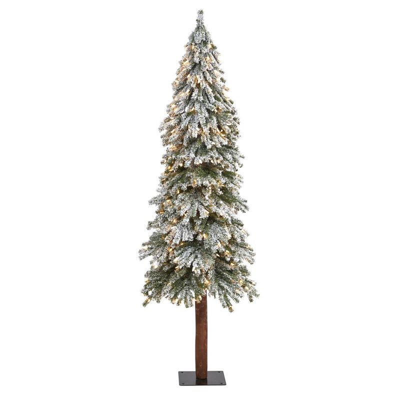 6ft Nearly Natural Pre-Lit Flocked Grand Alpine Artificial Christmas Tree Clear Lights, 1 of 8