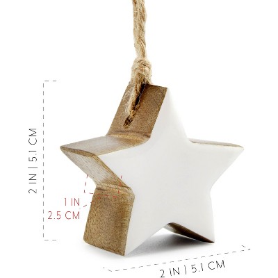 White Enamel Star-Shaped Wood Christmas Ornaments Set
