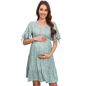 Women's Maternity  Casual A Line Swing Ruffle Midi Dress Photoshoot - 1 of 1