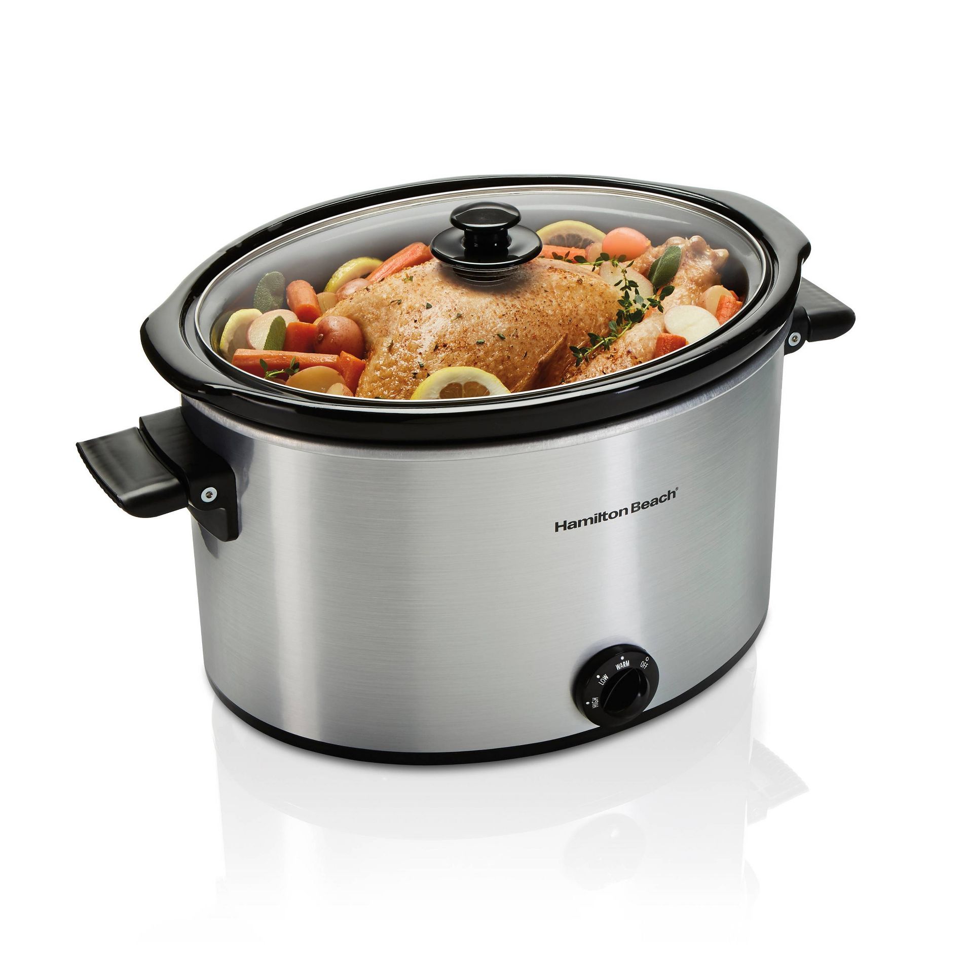 Hamilton Beach 10qt Slow Cooker - Silver: Large Stoneware Pot, 4 Knob Settings, Stay-Cool Handles, 450W, Hand Wash