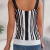 Women V Neck Contrasting Color Tops Button Knit Vest Hollow Out Spaghetti Strap Tank Top Black M - 4 of 4
