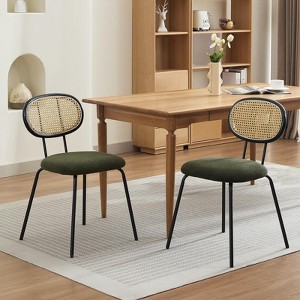 Dining Chairs Set of 2, Mid-Century Modern Velvet Upholstered Dining Room Chairs with Rattan Backrest & Sturdy Metal Legs - 1 of 4