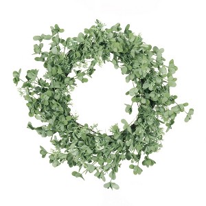 27" Artificial Oxalis Corniculata Wreath For Front Door Wall Window, Greenery Wreaths W/Metal Wire Frame For Porch Patio Garden Farmhouse Home Decor - 1 of 4