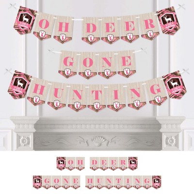 Big Dot of Happiness Pink Gone Hunting - Deer Hunting Girl Camo Party Bunting Banner - Party Decorations - Oh Deer Gone Hunting