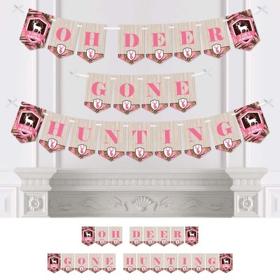 Big Dot of Happiness Pink Gone Hunting - Deer Hunting Girl Camo Party Bunting Banner - Party Decorations - Oh Deer Gone Hunting