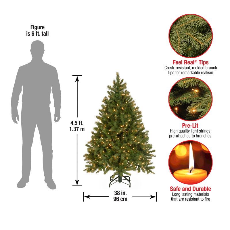 National Tree Company 4.5 ft Pre-Lit 'Feel Real' Artificial Full Downswept Christmas Tree, Green, Douglas Fir, White Lights, Includes Stand, 6 of 8