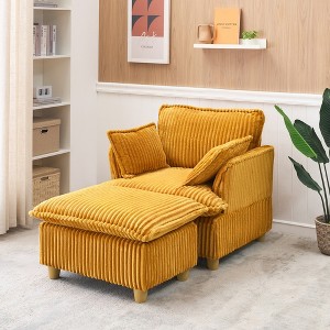 60'' Corduroy Single Sofa with Ottoman, 2 Throw Pillows and Compact Design for Small Spaces - 1 of 4