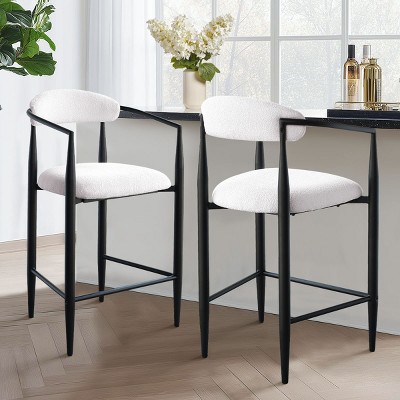 Modern Boucle Counter Stool Set Of 2 Upholstered Bar Stool with Metal Legs Kitchen Island Seating With Padded Seat And Footrest-Tanpinhause