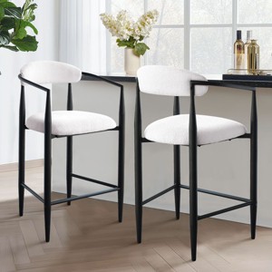 Modern Boucle Counter Stool Set Of 2 Upholstered Bar Stool with Metal Legs Kitchen Island Seating With Padded Seat And Footrest-Tanpinhause - 1 of 4