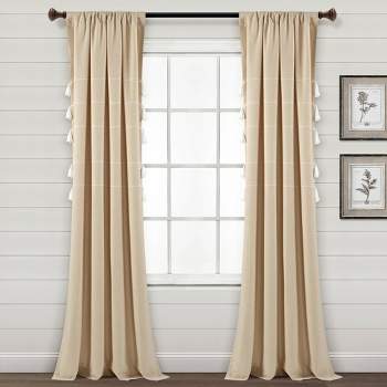 Set of 2 Farmhouse Boho Striped Woven Tassel Yarn Dyed Cotton Window Curtain Panels - Lush Décor