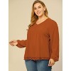 Agnes Orinda Women's Plus Size Fashion Pleated Lace Trim Hem V Neck Long Sleeve Solid Blouses - 4 of 4