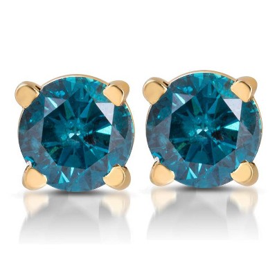 Pompeii3 1/3ct Blue Diamond Studs 14 Karat Yellow Gold