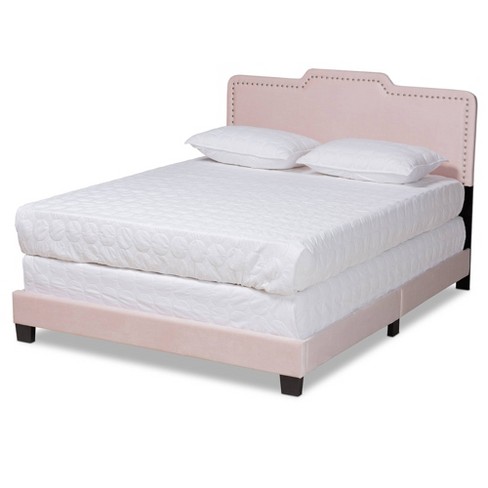 Queen Benjen Glam Velvet Fabric Upholstered Panel Bed Pink