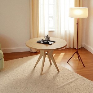 Mshliw Mid-Century Modern 39.4" Round Dining Table with Intersecting Rubberwood Legs, Oak Veneer Finish, Retro Kitchen Table - 1 of 4