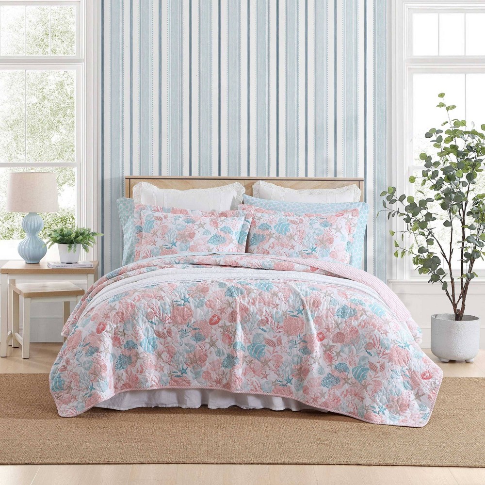 Photos - Bed Linen Laura Ashley Twin Swimtime 100 Cotton Quilt Set Pink