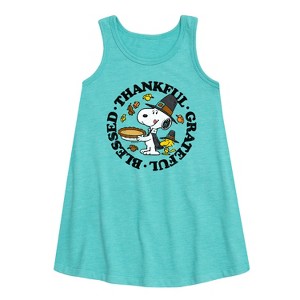 Girls' - Peanuts - Thankful, Grateful, Blessed Graphic Sleeveless Aline Dress - 1 of 4