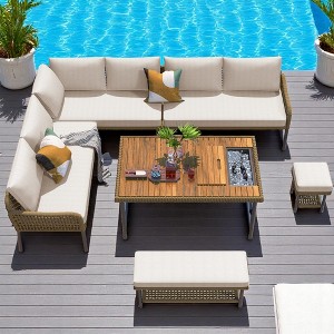 6-Piece Outdoor Modular Patio Furniture Set with Rope Weave Sofas,Table with Ice Box, Thick Cushions, Adjustable Feet - 1 of 4