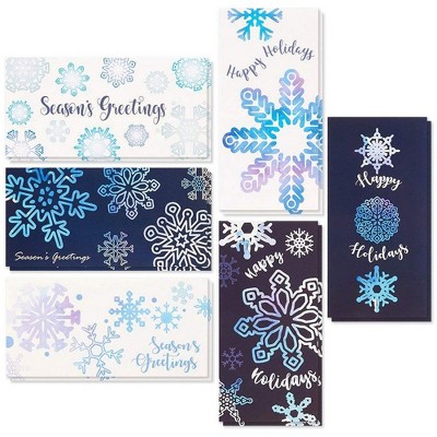 36-Pack Merry Christmas Holiday Greeting Card - Xmas Money and Gift Card Holder Cards in 6 Cute Snowflake Designs, Assorted with Envelopes, 3.6x7.25 "