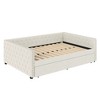 Full Size Upholstered Daybed, Tufted Sofa Bed Frame w/Trundle, Corner Day Beds Full for Living Room, Bedroom & Guest Room, No Box Spring Needed Ivory - 2 of 4