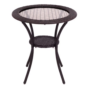 Costway Round Rattan Wicker Coffee Table Glass Top Steel Frame Patio Furni W/Lower Shelf - 1 of 4