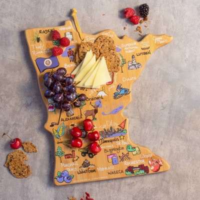 Minnesota State Shaped Bamboo Cutting Board with Colorful Artwork