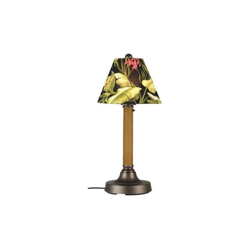 Patio Living Concepts Bahama Weave 30 Table Lamp 26187 with 2 dark mahogany wicker body, bronze base and straw linen Sunbrella shade fabric, 1 of 2