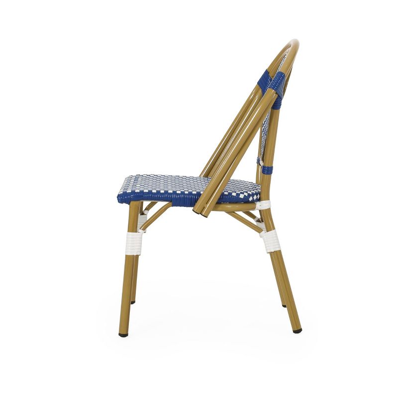 Remi 4pk Outdoor French Bistro Chairs - Blue/White/Bamboo - Christopher Knight Home, 6 of 9