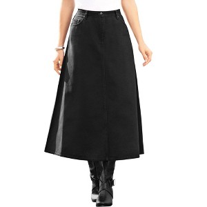 Roaman's Women's Plus Size Petite Complete Cotton A-Line Skirt - 1 of 4