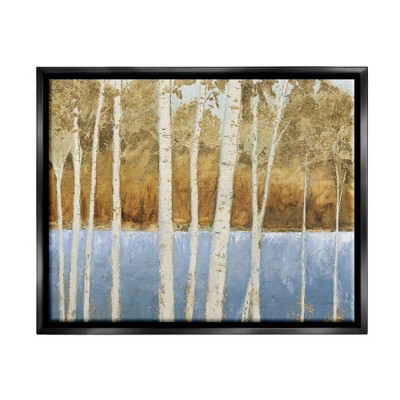 Stupell Industries Birch Tree Lake Landscape Blue Gold Nature Painting