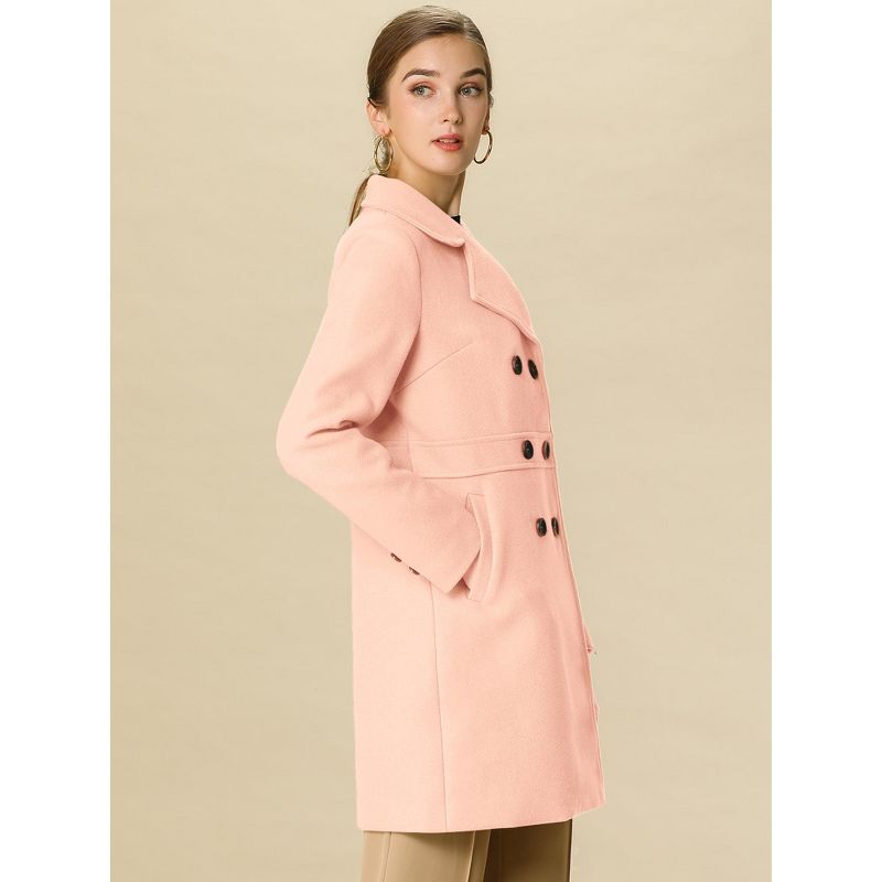 Allegra K Women's Notched Lapel Double Breasted Long Trench Coat, 5 of 8