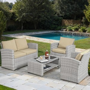 ELJGET 4PCS Patio Rattan Furniture Set Sectional Sofa Cushioned Garden Dark Gray - 1 of 4