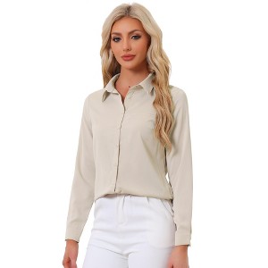 INSPIRE CHIC Women's Contrast Collar Chiffon Long Sleeve Work Office Blouse - 1 of 4