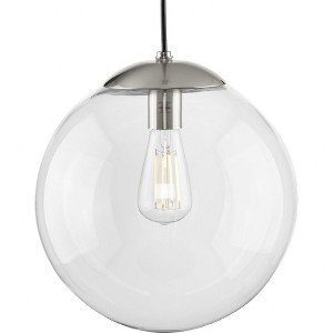 Progress Lighting Atwell 1-Light Glass Globe Pendant, Brushed Nickel, Clear Glass Shade - 1 of 4
