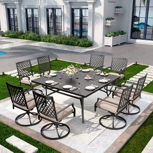 Captiva Designs 9pc Spacious Slat-top Square Metal Table with Umbrella Hole & Swivel Steel Chairs - 1 of 4