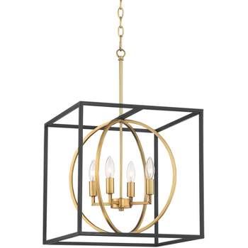 Possini Euro Design Black Warm Brass Cage Foyer Pendant Chandelier 16 1/2" Wide 4-Light Mid Century Modern for Dining Room House