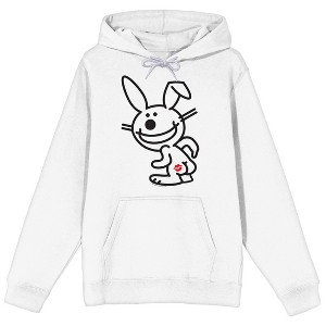 It's Happy Bunny Kiss Mark Adult White Long Sleeve Hooded Sweatshirt - 1 of 3