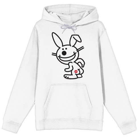 It’s Happy Bunny Kiss Mark Adult White Long Sleeve Hooded Sweatshirt - image 1 of 3