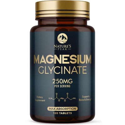 Magnesium Pills Extra Strength Chelated for Ultra Absorption Magnesium Glycinate - 120 Count By Nature's Peak