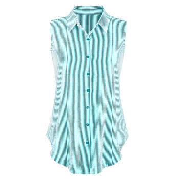 Collections Etc Striped Seersucker Sleeveless Button Front Shirt
