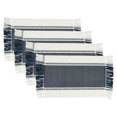 Navy and White Tassel Trimmed Stripe Placemats, Set of 4