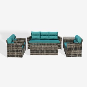 WestinTrends 6-Piece PE Rattan Wicker Outdoor Patio Conversation Sofa Set - 1 of 4