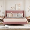 Pink Queen Size Bed Frame, Vertical Channel Corduroy Upholstered Platform Bed Frame, Strong Wooden Slats Support, No Box Spring Needed, Easy Assembly - 3 of 4