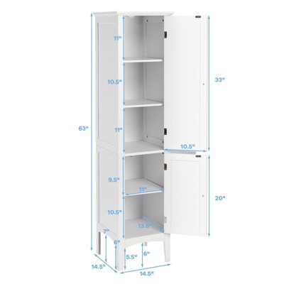 Tall White MDF Freestanding Storage Cabinet with 5 Shelves and 2 Doors