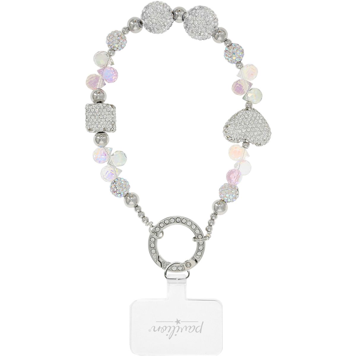 Pavilion Gift Company - White Crystal Wristlet - Beaded Hands-Free Silver Wrist Strap - Cell Phone Accessories