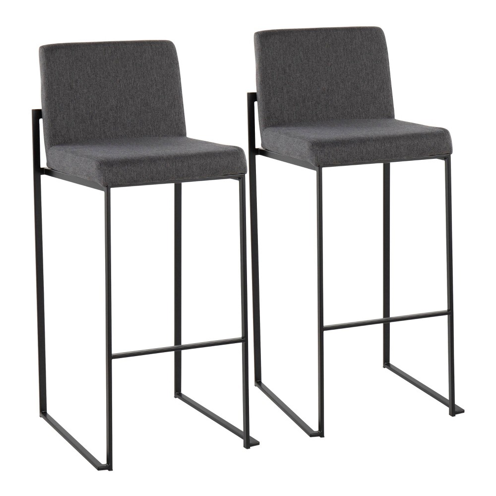 Photos - Chair Set of 2 FujiHB Polyester/Steel Barstools Black/Charcoal - LumiSource