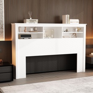 Famapy White Full/ Queen Size Headboard,App-Controlled LED Lights,Adjustable Shelves,Smart Bedroom Storage Solution - 1 of 4