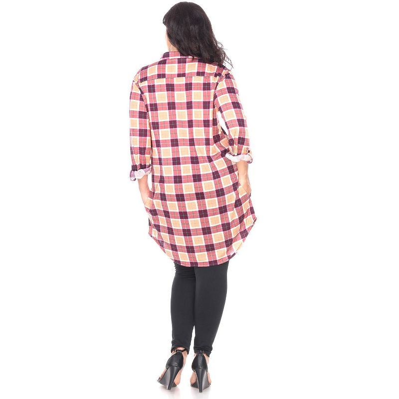 Women's Plus Size Piper Stretchy Plaid Tunic with Pockets - White Mark, 3 of 4