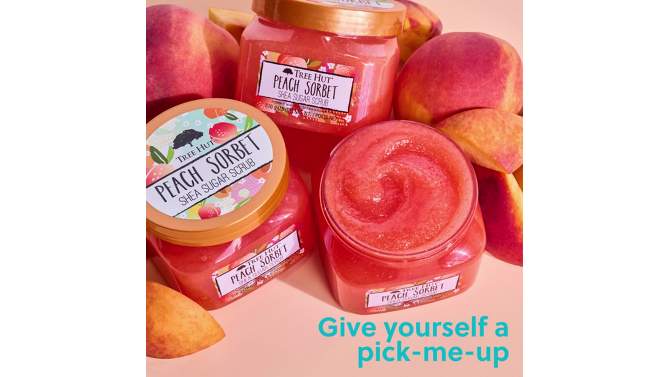 Tree Hut Peach Sorbet Shea Sugar Grapefruit, Strawberry, Melon, Banana &#38; Apricot Body Scrub - 18oz, 2 of 16, play video