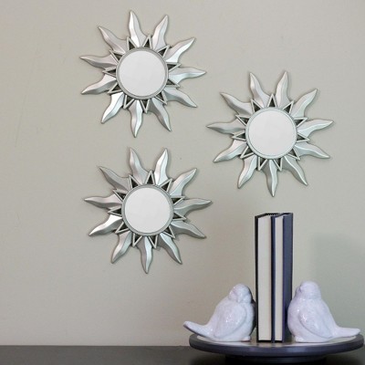 Set of 3 Silver Sunburst Round Wall Mirrors